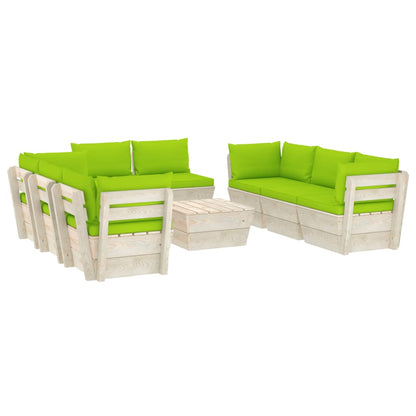 Set Divani da Giardino su Pallet 9 pz con Cuscini Legno Abete - homemem39