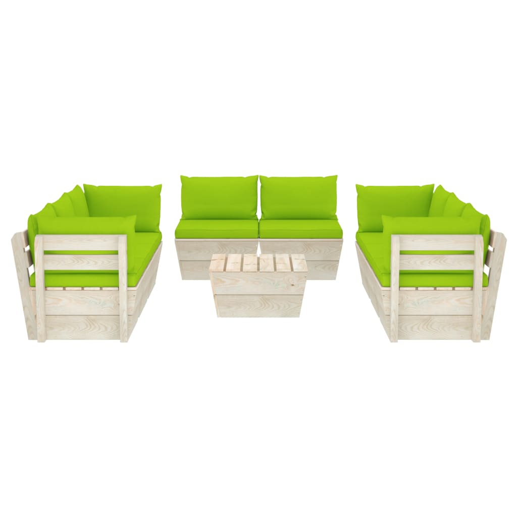 Set Divani da Giardino su Pallet 9 pz con Cuscini Legno Abete - homemem39