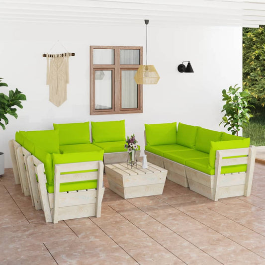 Set Divani da Giardino su Pallet 9 pz con Cuscini Legno Abete - homemem39