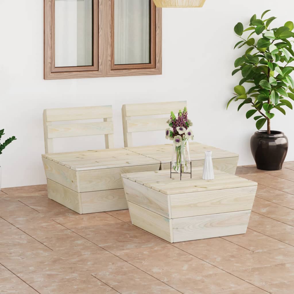 Set Divani da Giardino su Pallet 3 pz in Legno Abete Impregnato - homemem39