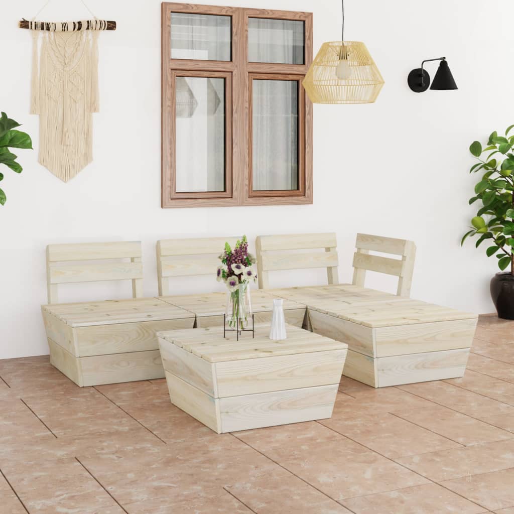 Set Divani da Giardino su Pallet 5 pz in Legno Abete Impregnato - homemem39