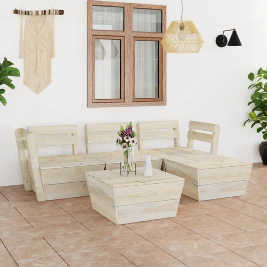 Set Divani da Giardino su Pallet 5 pz in Legno Abete Impregnato - homemem39