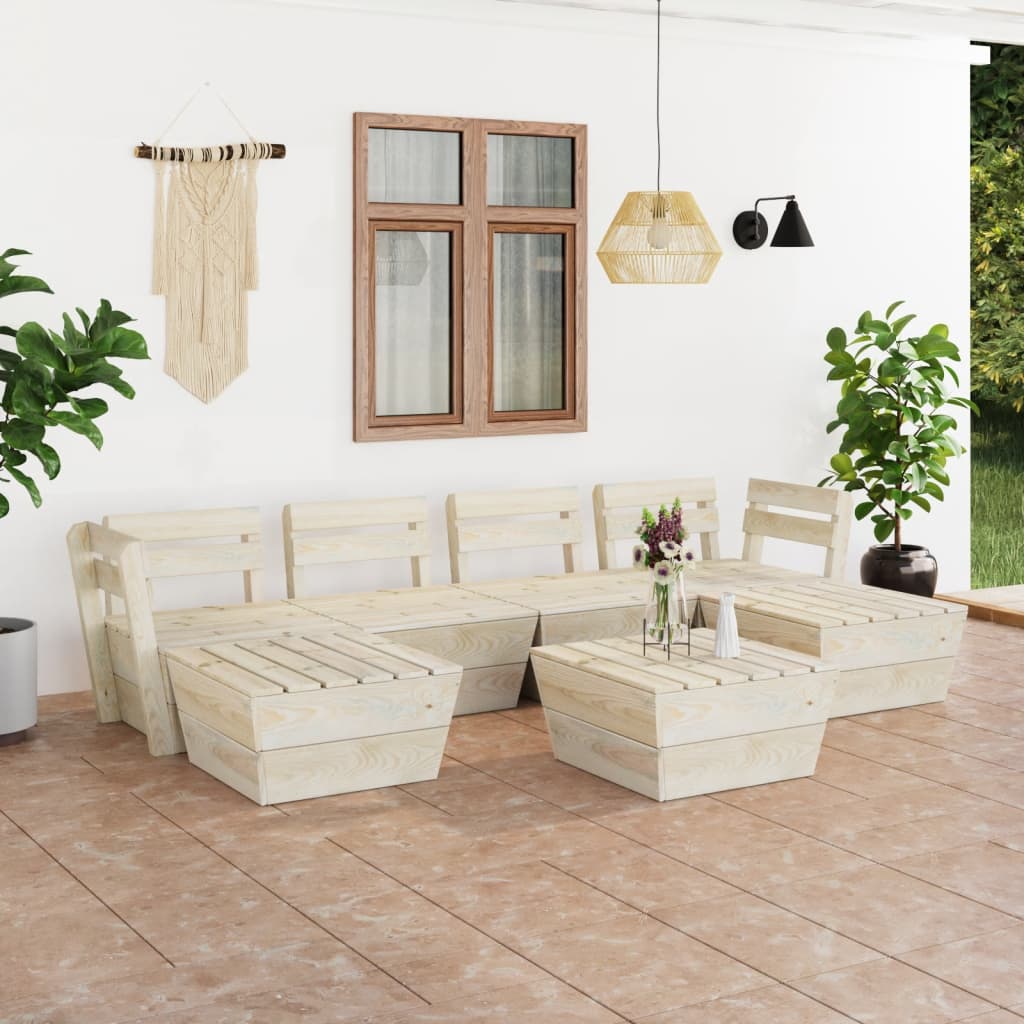 Set Divani da Giardino su Pallet 7 pz in Legno Abete Impregnato - homemem39