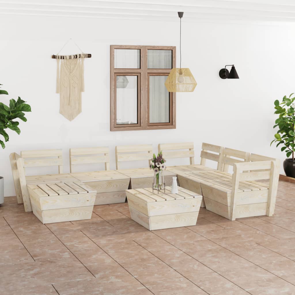 Set Divani da Giardino su Pallet 8 pz in Legno Abete Impregnato - homemem39