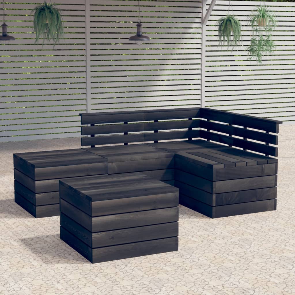 Set Divani da Giardino su Pallet 5 pz Legno Pino Grigio Scuro - homemem39