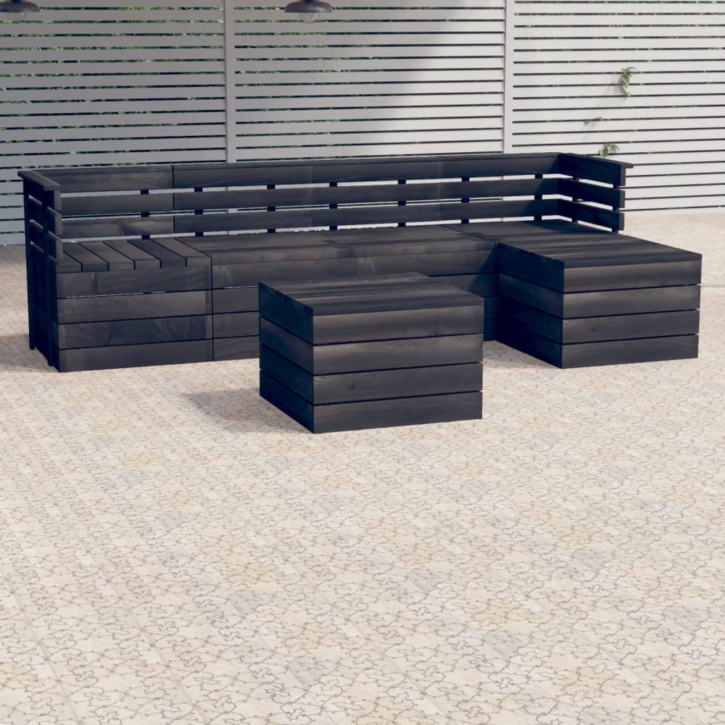 Set Divani da Giardino su Pallet 6 pz Legno Pino Grigio Scuro - homemem39