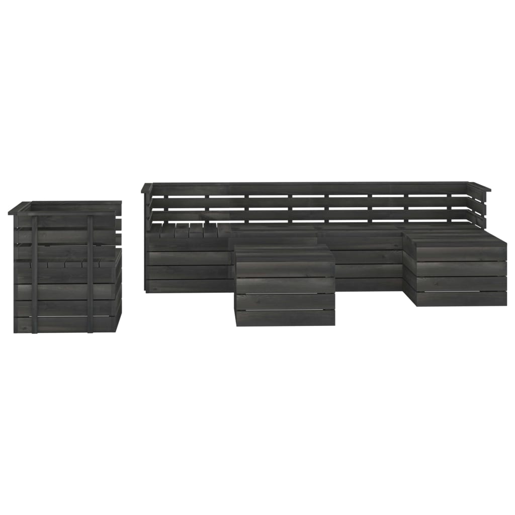 Set Divani da Giardino su Pallet 7 pz Legno Pino Grigio Scuro - homemem39