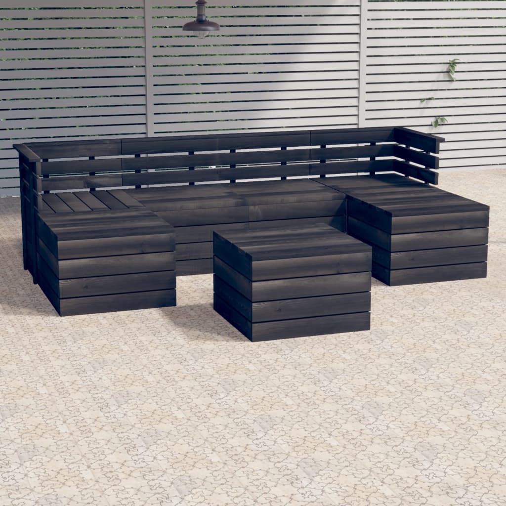 Set Divani da Giardino su Pallet 7 pz Legno Pino Grigio Scuro - homemem39