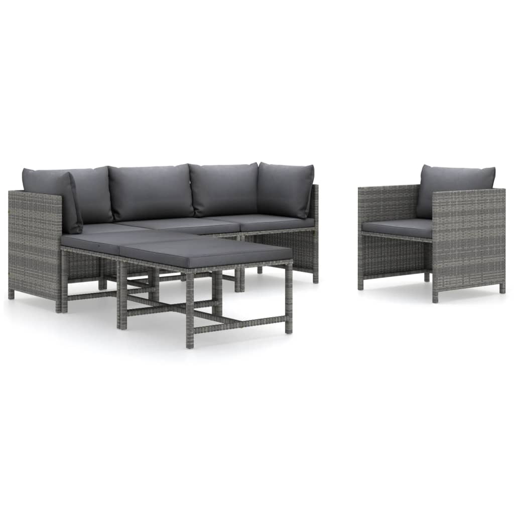 Set Divani da Giardino 6 pz con Cuscini in Polyrattan Grigio - homemem39