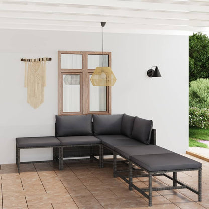 Set Divani da Giardino 6 pz con Cuscini in Polyrattan Grigio - homemem39