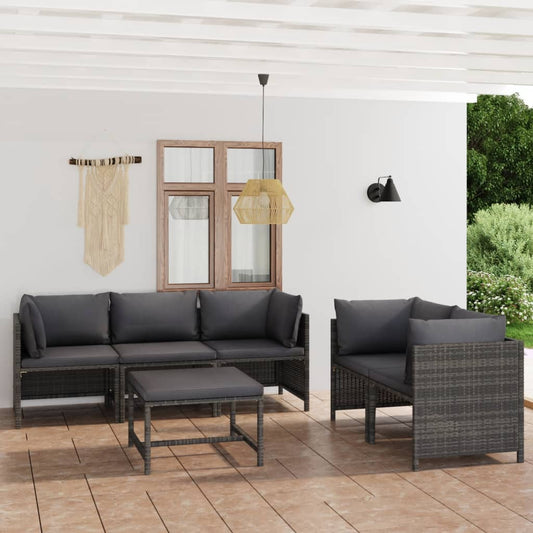 Set Divani da Giardino 6 pz con Cuscini in Polyrattan Grigio - homemem39