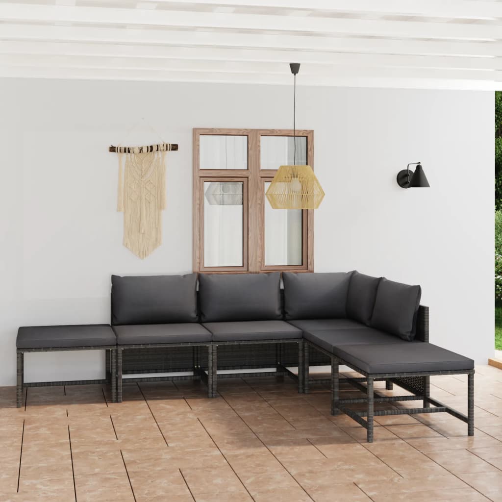 Set Divani da Giardino 6 pz con Cuscini in Polyrattan Grigio - homemem39