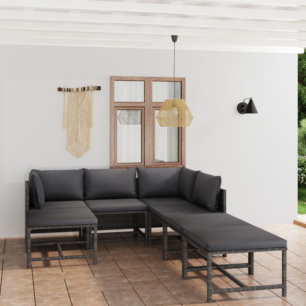 Set Divani da Giardino 7 pz con Cuscini in Polyrattan Grigio - homemem39