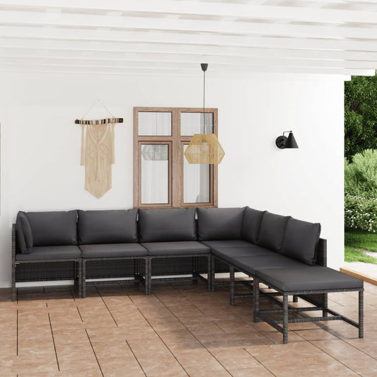 Set Divani da Giardino 7 pz con Cuscini in Polyrattan Grigio - homemem39