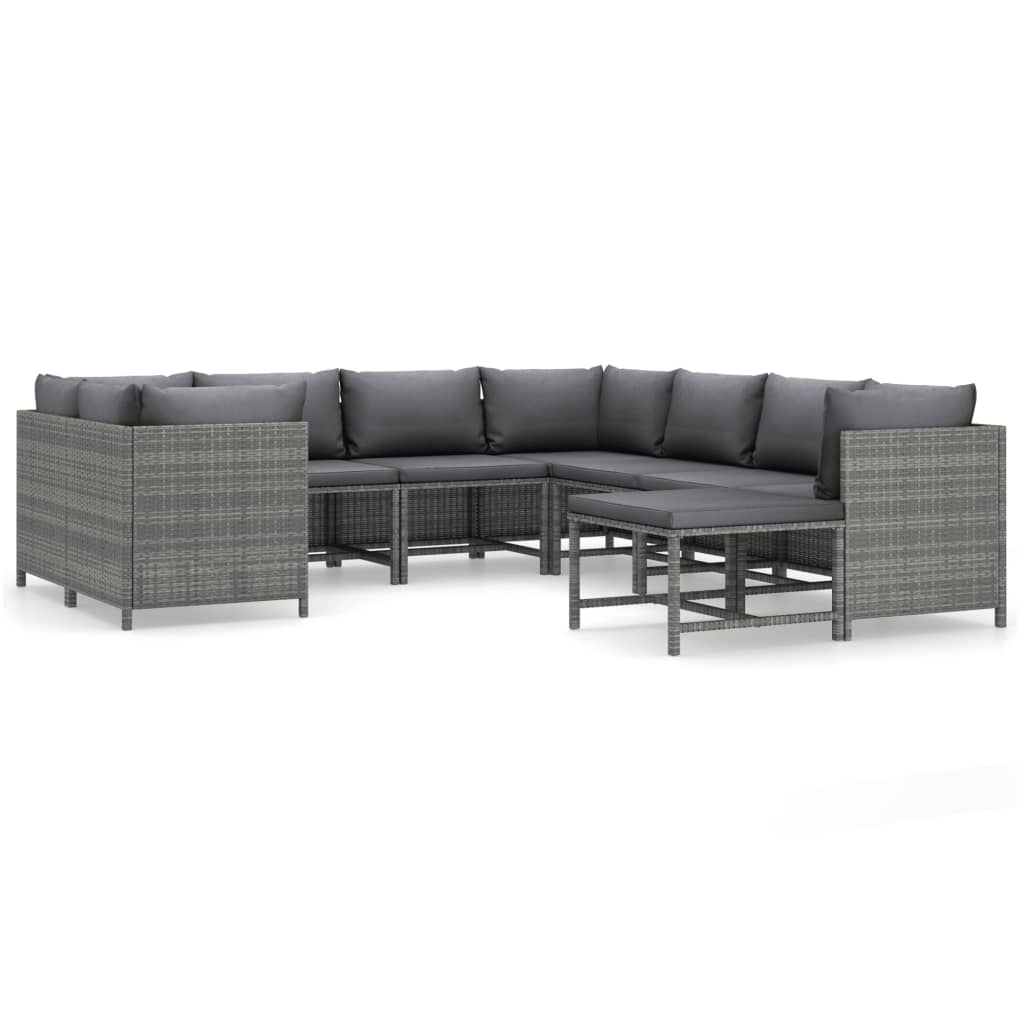 Set Divani da Giardino 9 pz con Cuscini in Polyrattan Grigio - homemem39