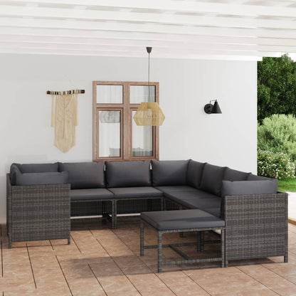 Set Divani da Giardino 9 pz con Cuscini in Polyrattan Grigio - homemem39