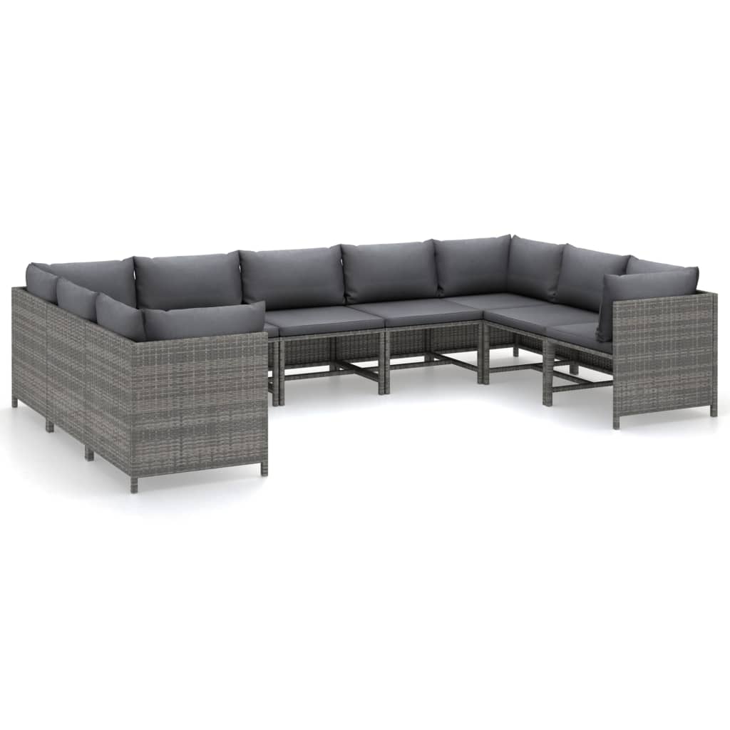 Set Divani da Giardino 9 pz con Cuscini in Polyrattan Grigio - homemem39