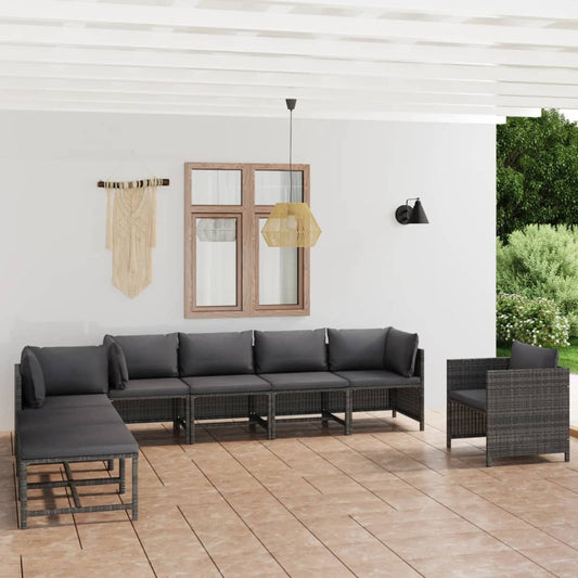 Set Divani da Giardino 8 pz con Cuscini in Polyrattan Grigio - homemem39