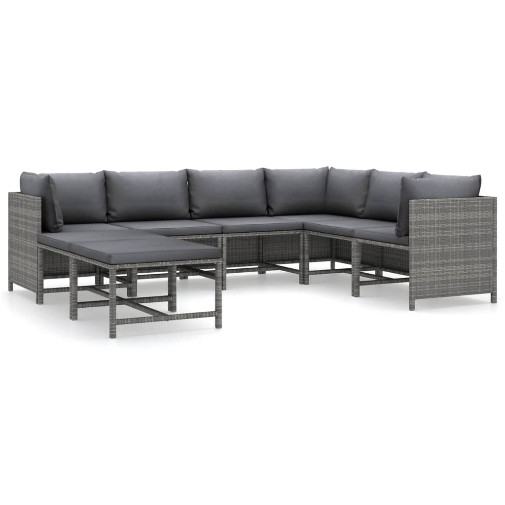 Set Divani da Giardino 8 pz con Cuscini in Polyrattan Grigio - homemem39