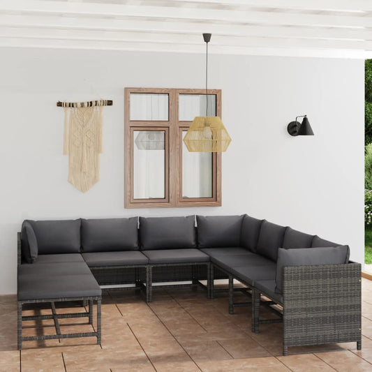 Set Divani da Giardino 9 pz con Cuscini in Polyrattan Grigio - homemem39