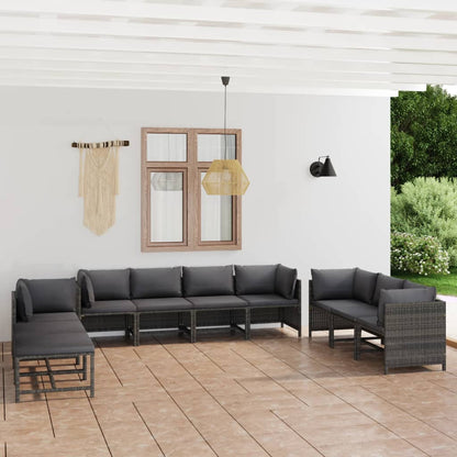 Set Divani da Giardino 10 pz con Cuscini in Polyrattan Grigio - homemem39