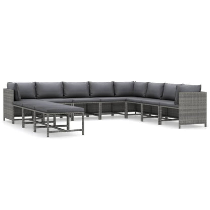 Set Divani da Giardino 11 pz con Cuscini in Polyrattan Grigio - homemem39