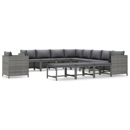 Set Divani da Giardino 12 pz con Cuscini in Polyrattan Grigio - homemem39