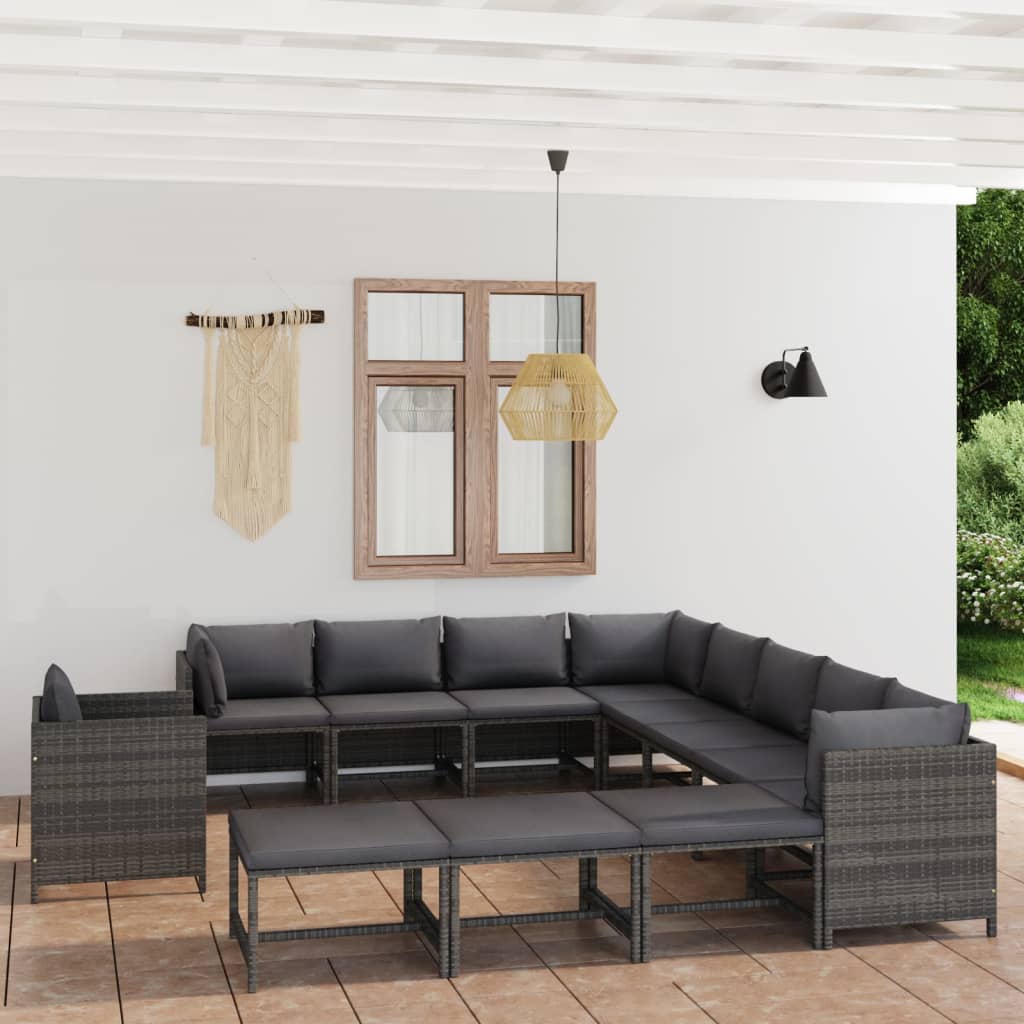 Set Divani da Giardino 12 pz con Cuscini in Polyrattan Grigio - homemem39