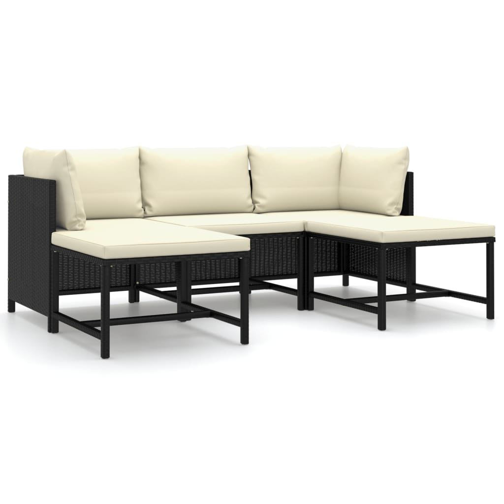 Set Divani da Giardino 5 pz con Cuscini in Polyrattan Nero - homemem39