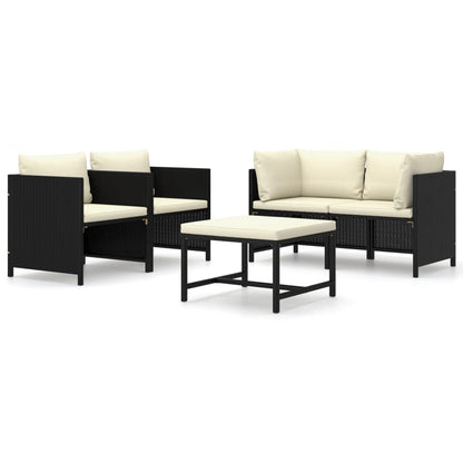 Set Divani da Giardino 5 pz con Cuscini in Polyrattan Nero - homemem39