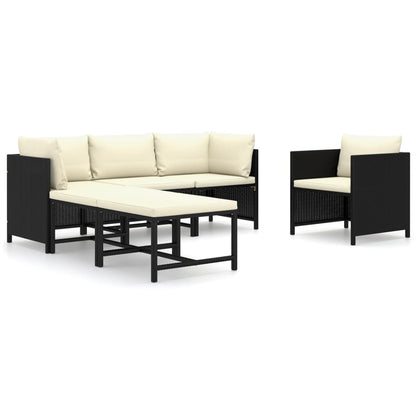 Set Divani da Giardino 6 pz con Cuscini in Polyrattan Nero - homemem39