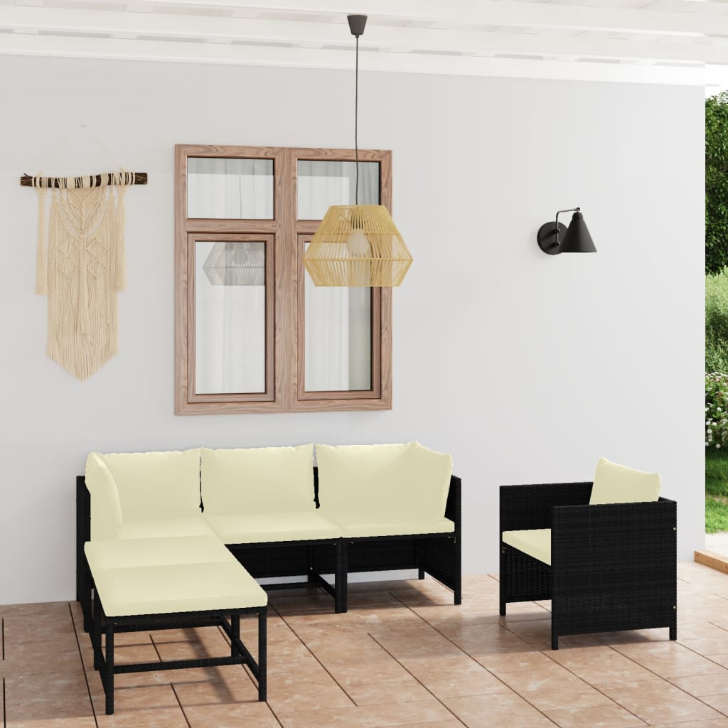 Set Divani da Giardino 6 pz con Cuscini in Polyrattan Nero - homemem39