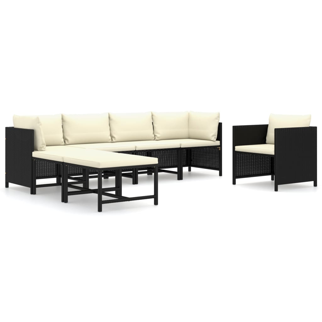 Set Divani da Giardino 7 pz con Cuscini in Polyrattan Nero - homemem39