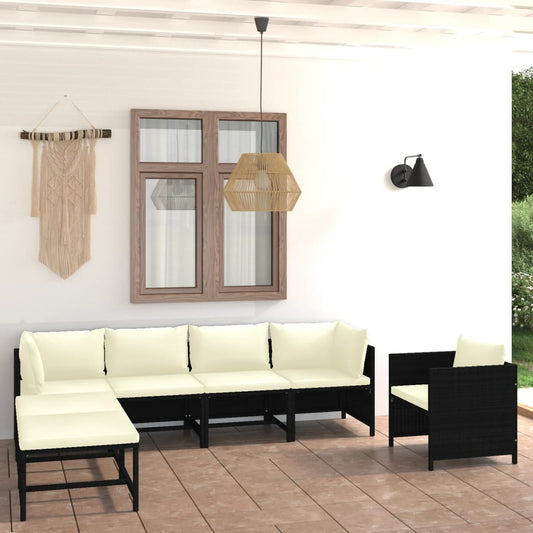 Set Divani da Giardino 7 pz con Cuscini in Polyrattan Nero - homemem39