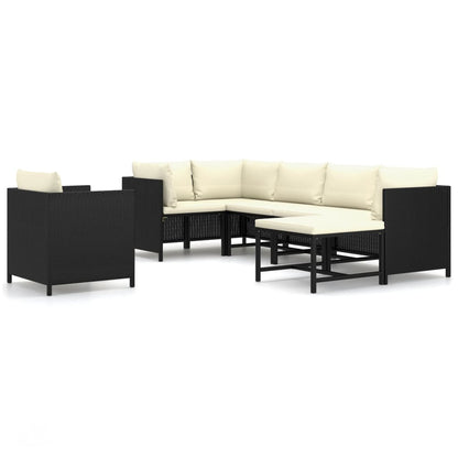 Set Divani da Giardino 7 pz con Cuscini in Polyrattan Nero - homemem39