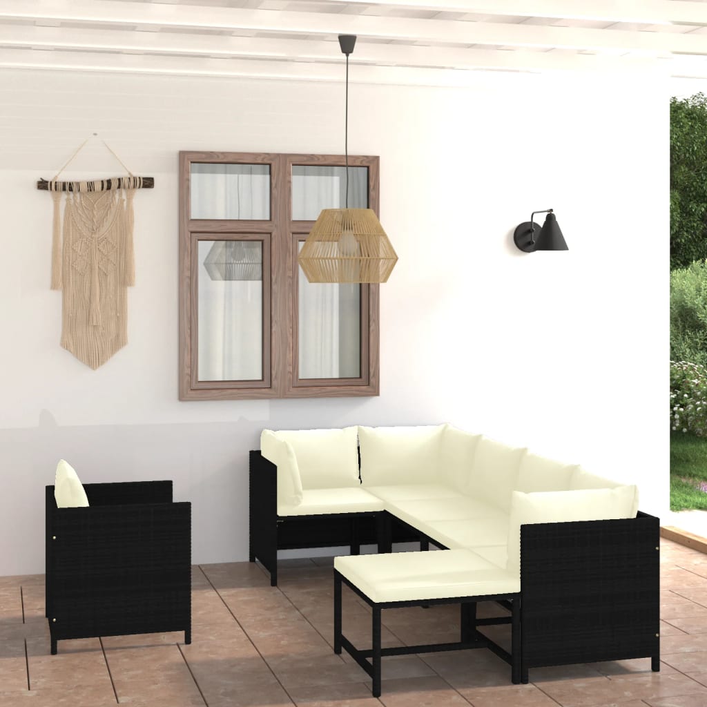 Set Divani da Giardino 7 pz con Cuscini in Polyrattan Nero - homemem39