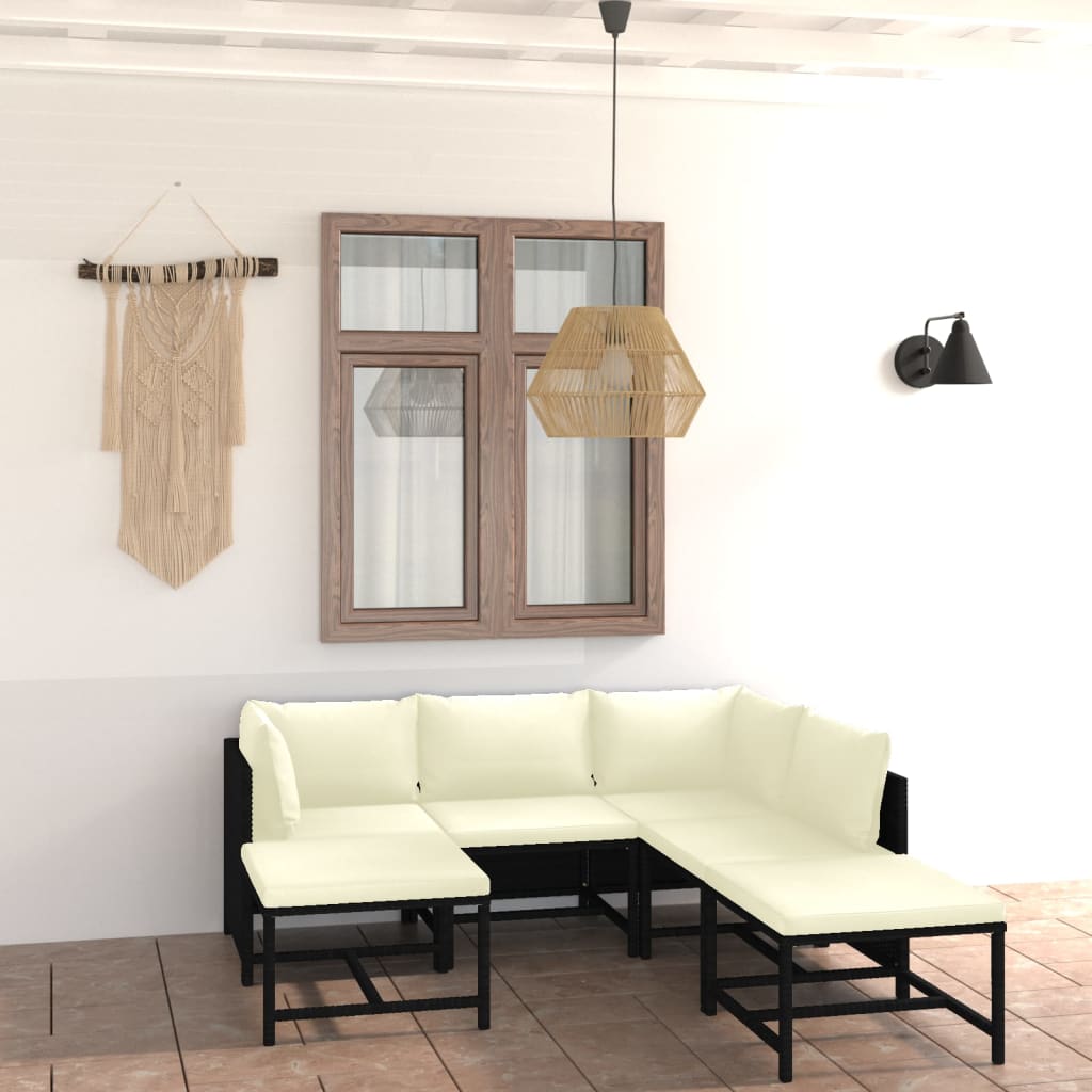 Set Divani da Giardino 7 pz con Cuscini in Polyrattan Nero - homemem39