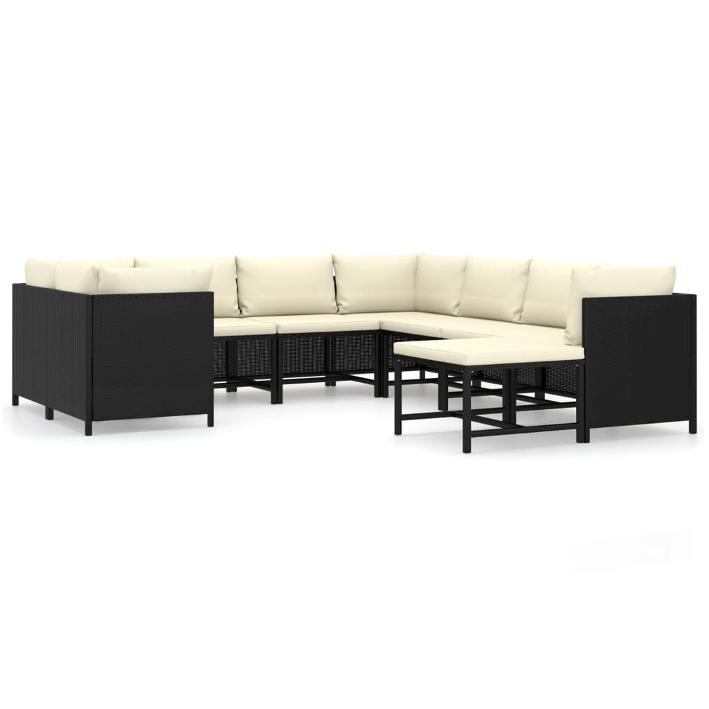 Set Divani da Giardino 9 pz con Cuscini in Polyrattan Nero - homemem39