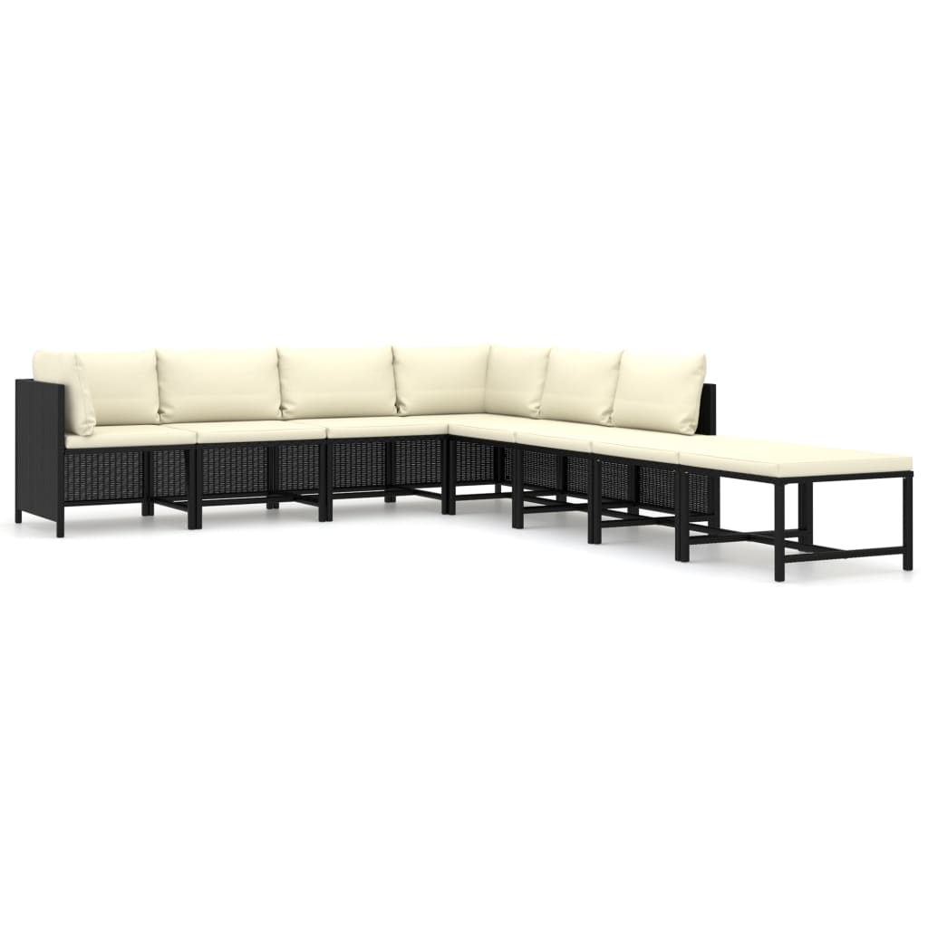 Set Divani da Giardino 8 pz con Cuscini in Polyrattan Nero - homemem39