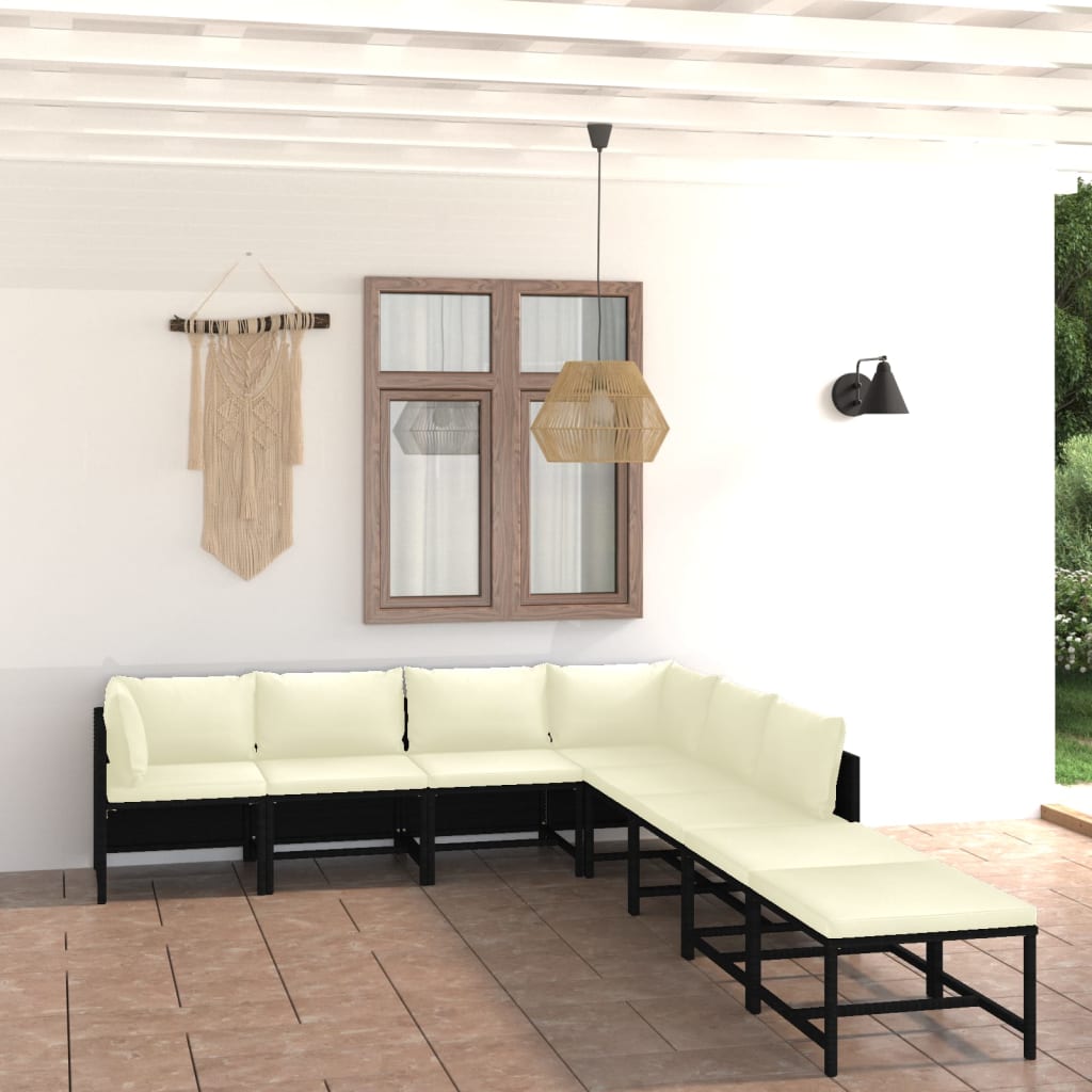 Set Divani da Giardino 8 pz con Cuscini in Polyrattan Nero - homemem39