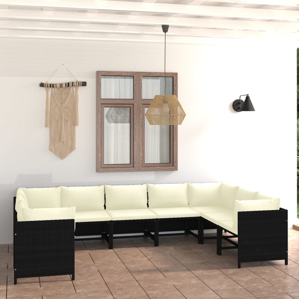 Set Divani da Giardino 9 pz con Cuscini in Polyrattan Nero - homemem39