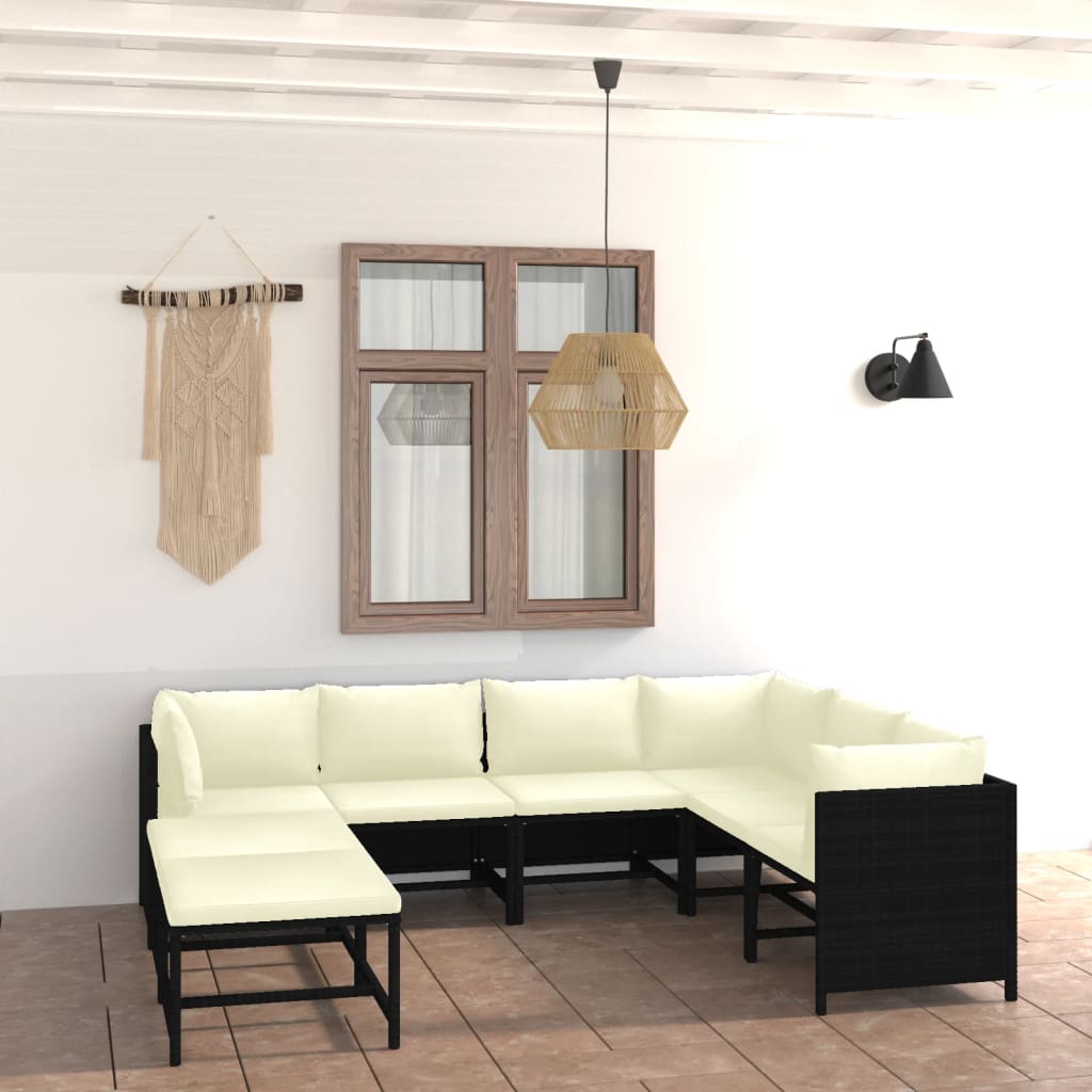 Set Divani da Giardino 8 pz con Cuscini in Polyrattan Nero - homemem39