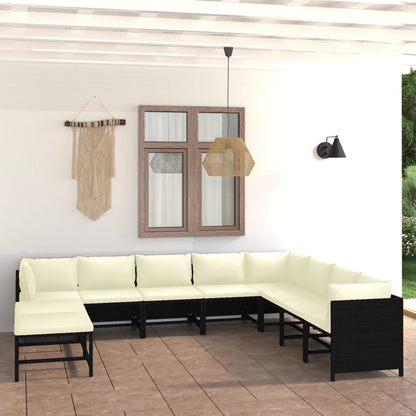 Set Divani da Giardino 9 pz con Cuscini in Polyrattan Nero - homemem39