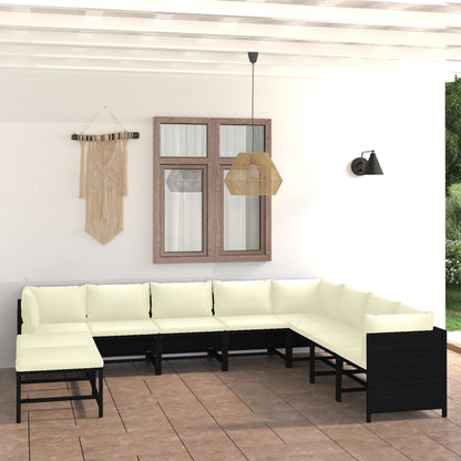 Set Divani da Giardino 11 pz con Cuscini in Polyrattan Nero - homemem39