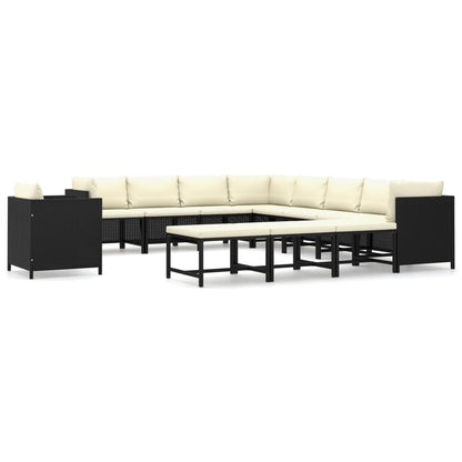 Set Divani da Giardino 12 pz con Cuscini in Polyrattan Nero - homemem39