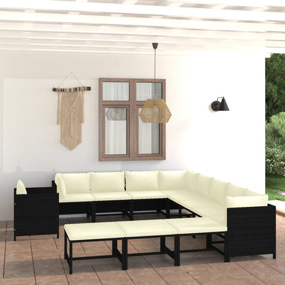 Set Divani da Giardino 12 pz con Cuscini in Polyrattan Nero - homemem39