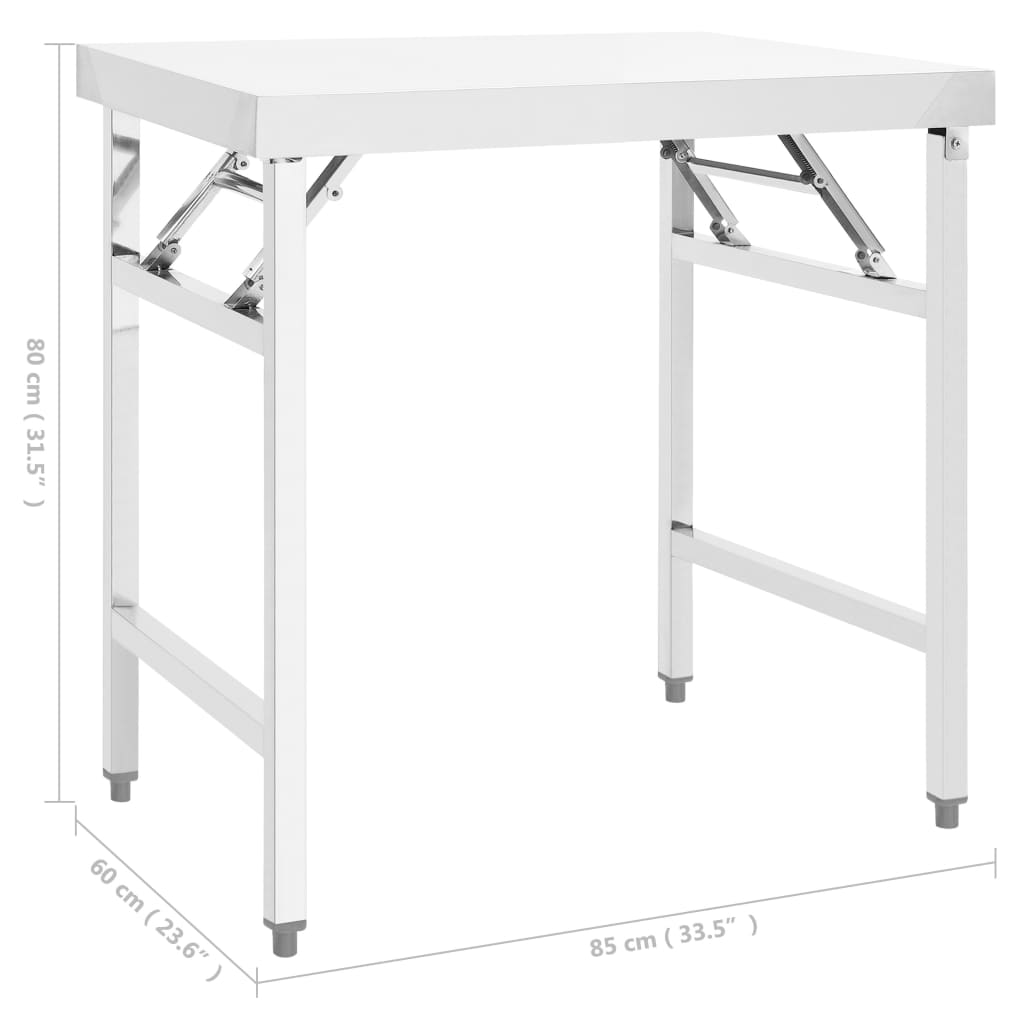 Tavolo da Lavoro Cucina Pieghevole 85x60x80 cm in Acciaio Inox - homemem39