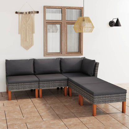 Set Divani da Giardino 5 pz con Cuscini in Polyrattan Grigio - homemem39