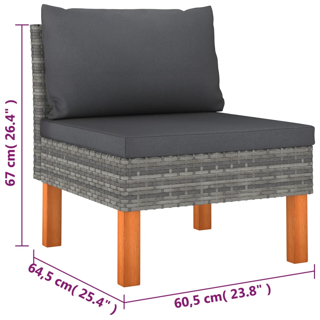 Set Divani da Giardino 6 pz con Cuscini in Polyrattan Grigio - homemem39