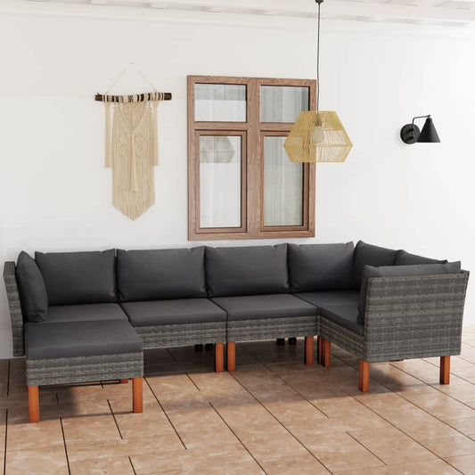 Set Divani da Giardino 6 pz con Cuscini in Polyrattan Grigio - homemem39